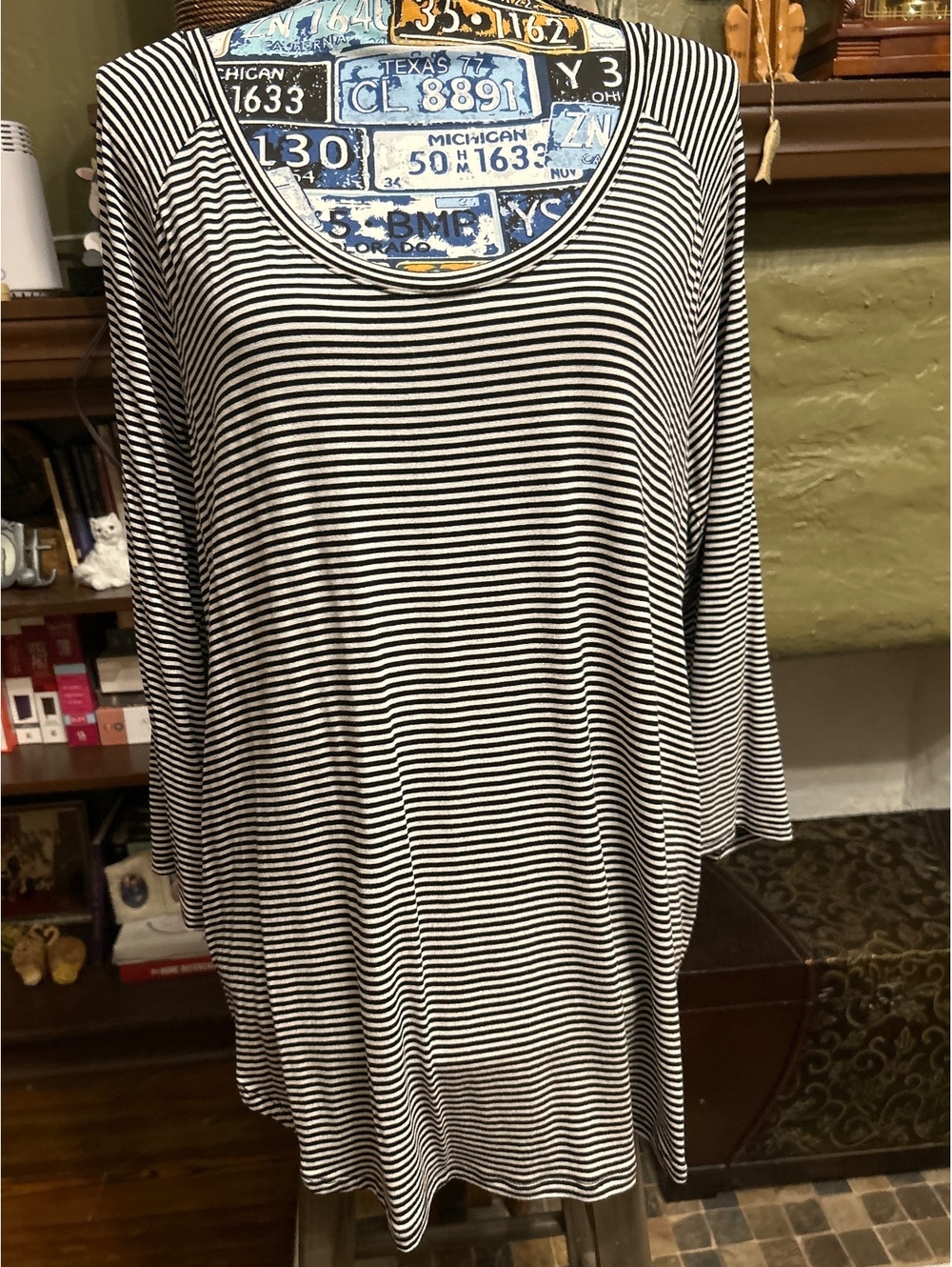 a.n.a Black and White Striped 3/4 Sleeve Tunic Top XL